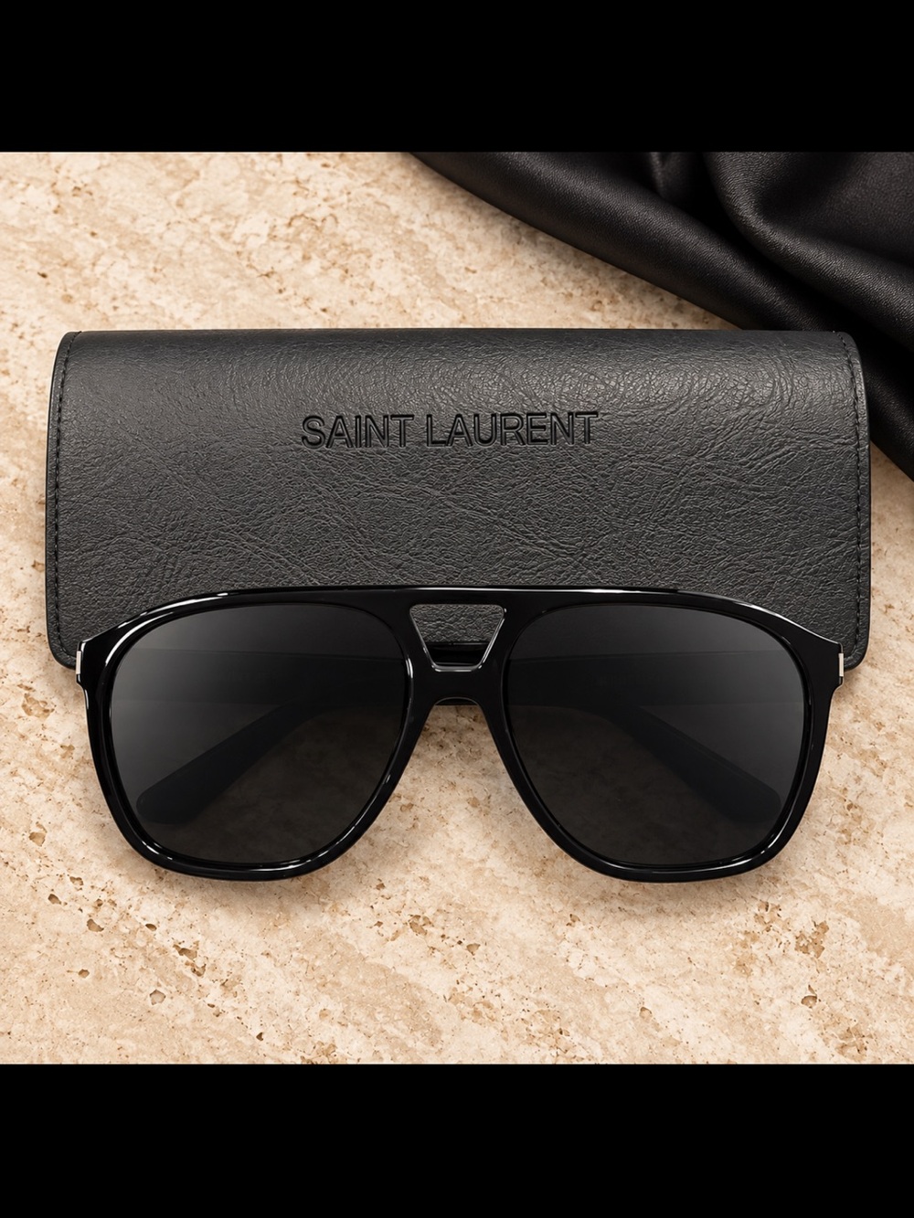 Saint Laurent Black Shield Sunglasses with Dark Lenses